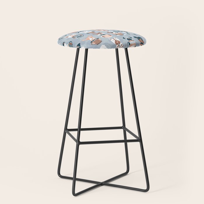 Doggie Coffee And Tea Time I // Blue Grey Stool