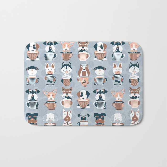 Doggie Coffee and Tea Time I // blue grey Bath Mat Gallery Image 1