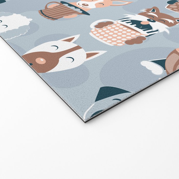 Doggie Coffee and Tea Time I // blue grey Welcome Mat Gallery Image 2
