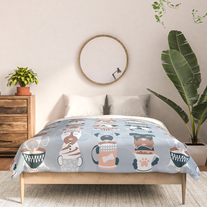 Doggie Coffee and Tea Time I // blue grey Comforter Gallery Image 3