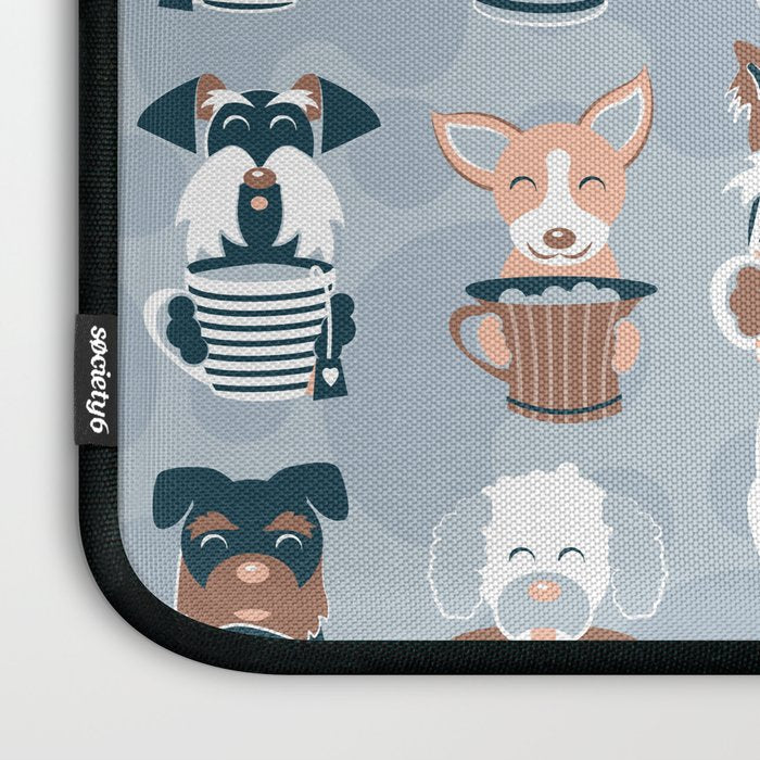 Doggie Coffee and Tea Time I // blue grey Laptop Sleeve Gallery Image 3