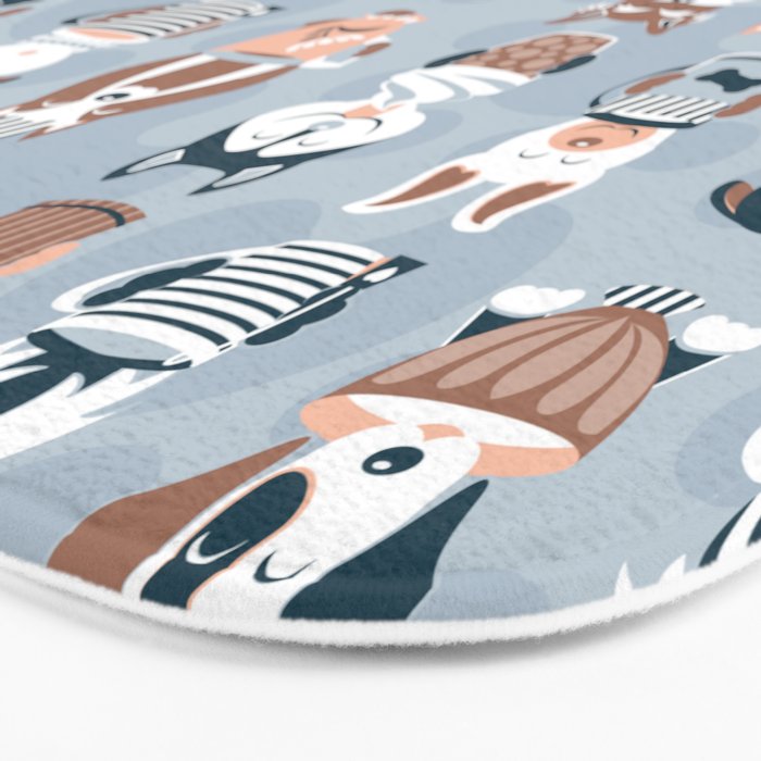 Doggie Coffee and Tea Time I // blue grey Bath Mat Gallery Image 3