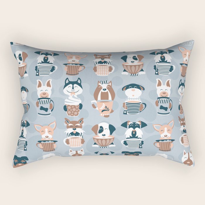 Doggie Coffee and Tea Time I // blue grey Rectangular Pillow Gallery Image 1