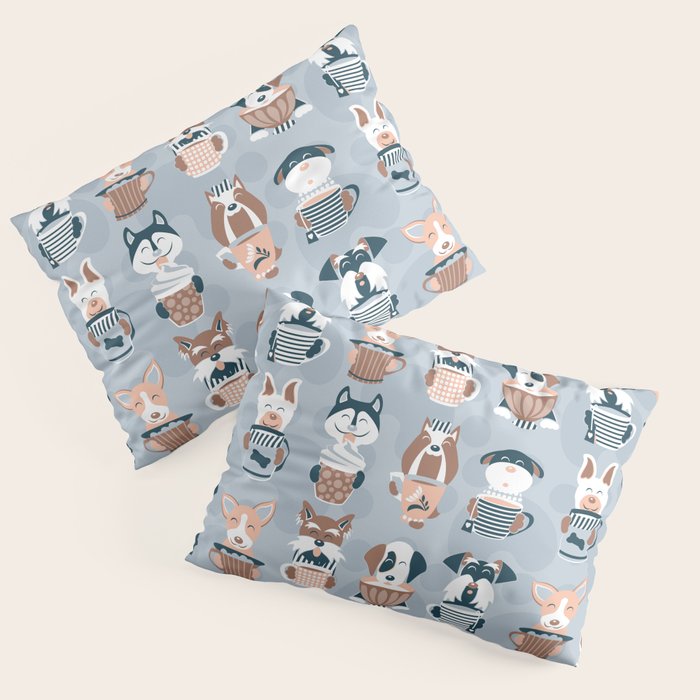 Doggie Coffee and Tea Time I // blue grey Pillow Sham Gallery Image 3
