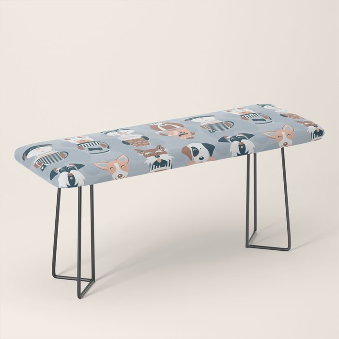 Doggie Coffee and Tea Time I // blue grey Bench Gallery Image 1