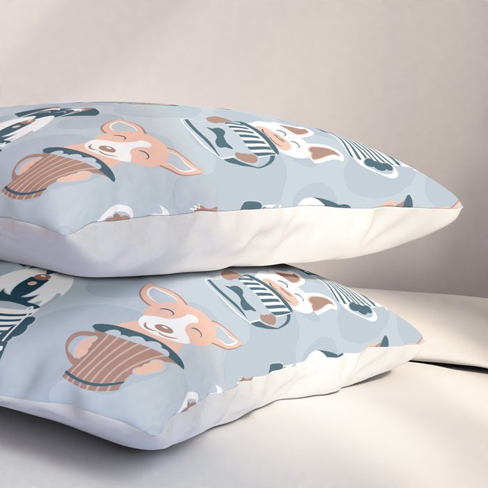 Doggie Coffee and Tea Time I // blue grey Pillow Sham Gallery Image 3