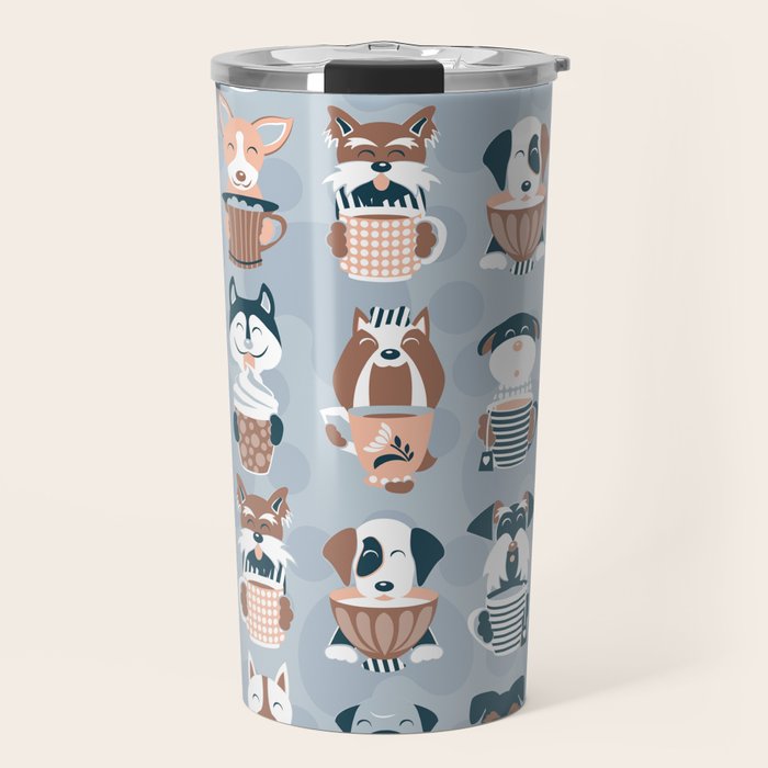 Doggie Coffee and Tea Time I // blue grey Travel Mug Gallery Image 1