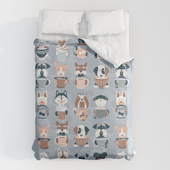 Doggie Coffee and Tea Time I // blue grey Duvet Cover Gallery Image 6
