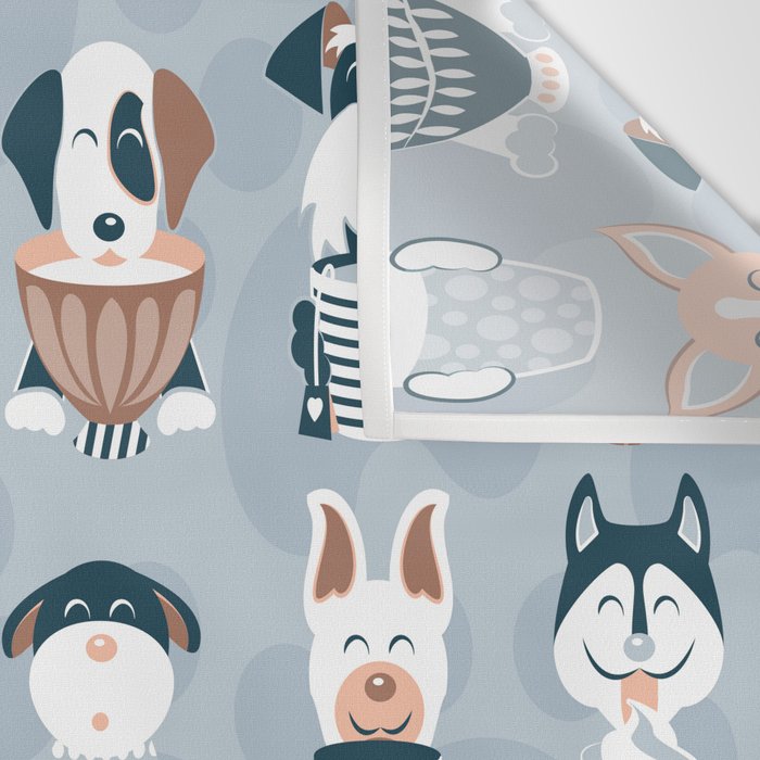 Doggie Coffee and Tea Time I // blue grey Wall Tapestry Gallery Image 3