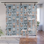 Doggie Coffee and Tea Time I // blue grey Wall Mural Gallery Image 1