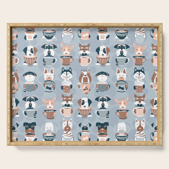 Doggie Coffee and Tea Time I // blue grey Serving Tray Gallery Image 1