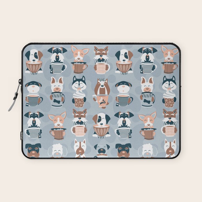Doggie Coffee and Tea Time I // blue grey Laptop Sleeve Gallery Image 1