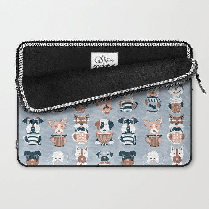 Doggie Coffee and Tea Time I // blue grey Laptop Sleeve Gallery Image 2