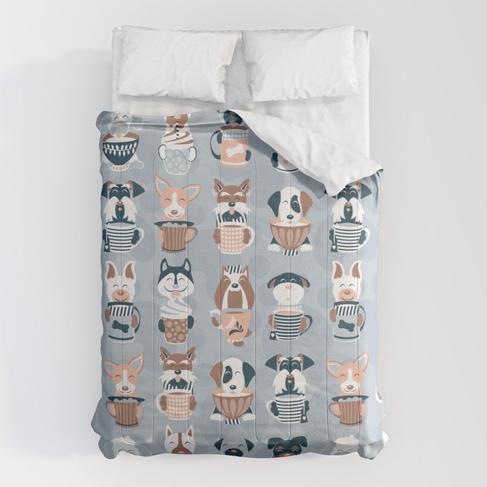 Doggie Coffee and Tea Time I // blue grey Comforter Gallery Image 6