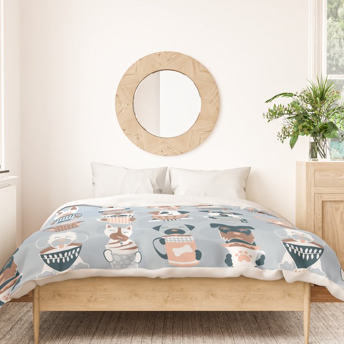 Doggie Coffee and Tea Time I // blue grey Duvet Cover Gallery Image 3