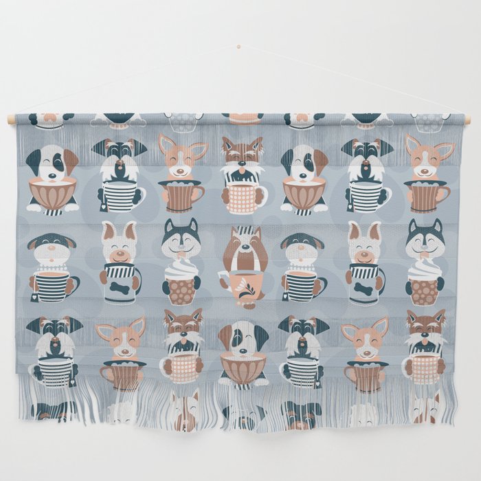 Doggie Coffee and Tea Time I // blue grey Wall Hanging Gallery Image 1