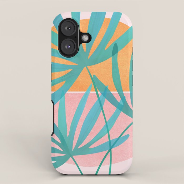 Teal and Pink Retro Sunset Palms iPhone Case Gallery Image 1