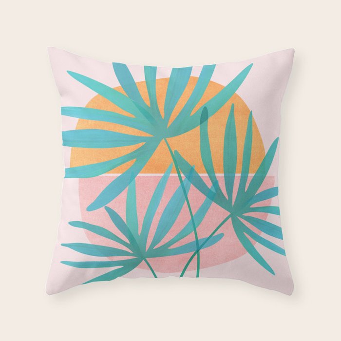 Teal and Pink Retro Sunset Palms Throw Pillow Gallery Image 6