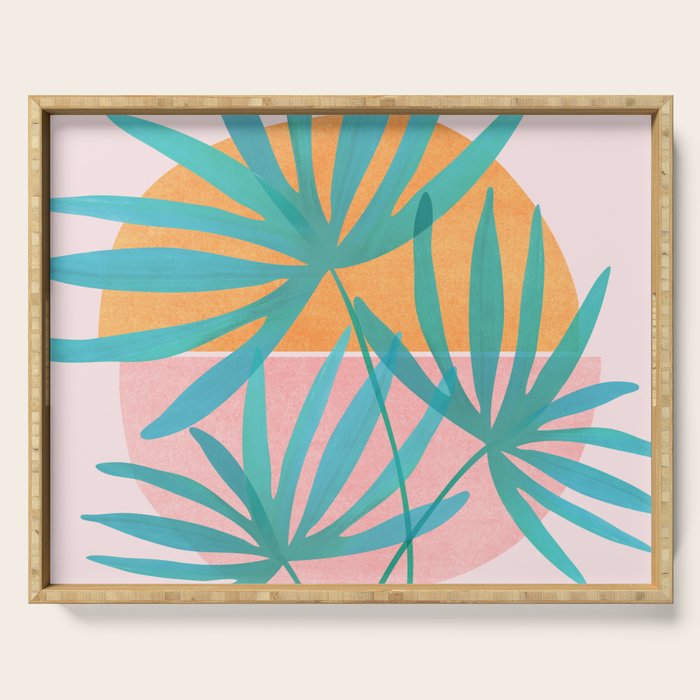 Teal and Pink Retro Sunset Palms Serving Tray Gallery Image 1