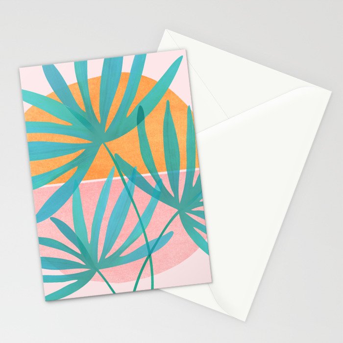 Teal and Pink Retro Sunset Palms Stationery Card Gallery Image 2