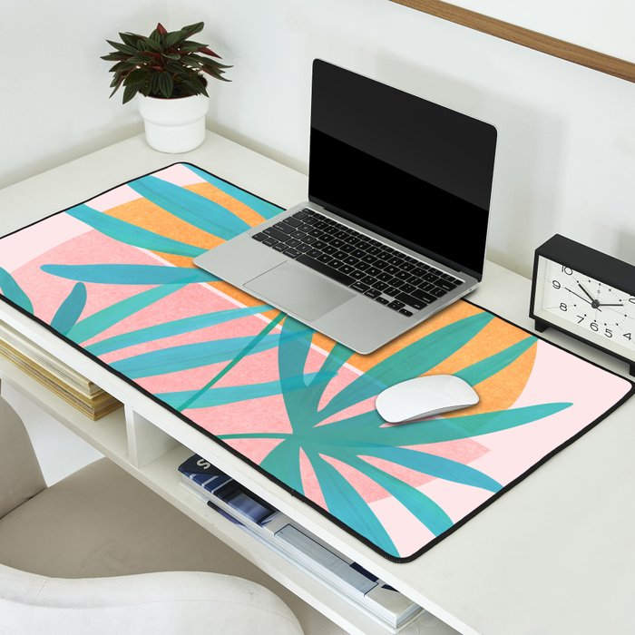 Teal and Pink Retro Sunset Palms Desk Mat Gallery Image 2