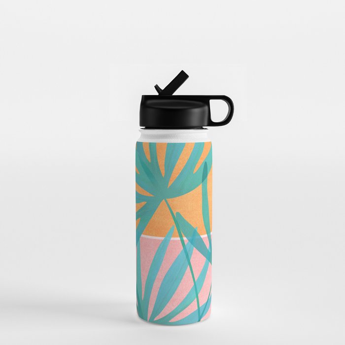 Teal and Pink Retro Sunset Palms Water Bottle Gallery Image 1