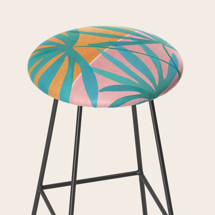 Teal and Pink Retro Sunset Palms Stool Gallery Image 2