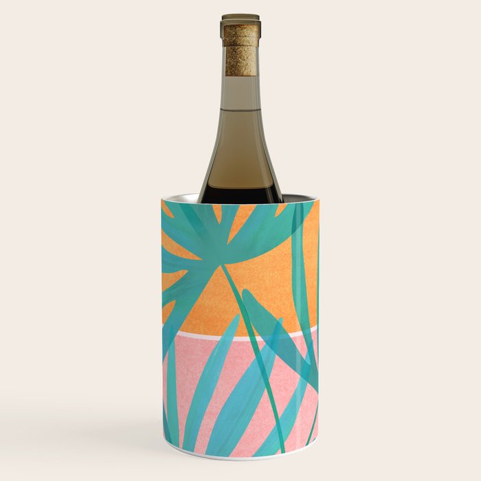 Teal and Pink Retro Sunset Palms Wine Chiller Gallery Image 1