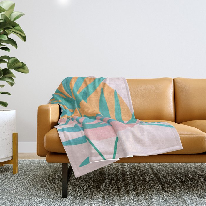 Teal and Pink Retro Sunset Palms Throw Blanket Gallery Image 1