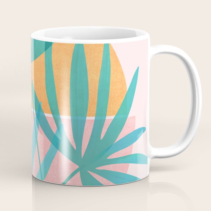 Teal and Pink Retro Sunset Palms Coffee Mug Gallery Image 1