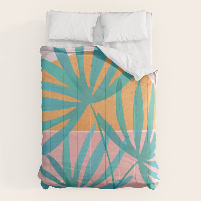 Teal and Pink Retro Sunset Palms Comforter Gallery Image 1