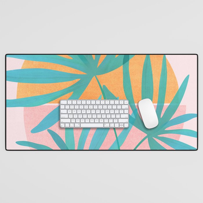 Teal and Pink Retro Sunset Palms Desk Mat Gallery Image 1