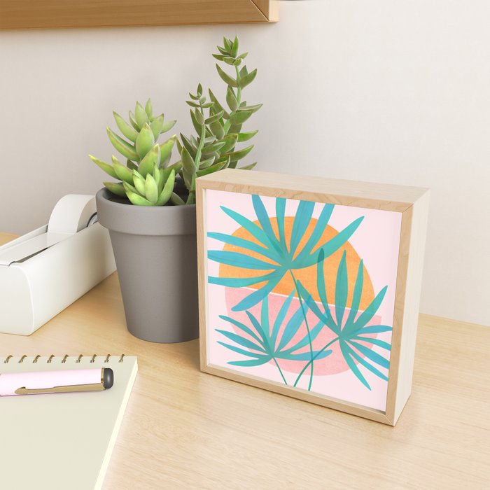 Teal and Pink Retro Sunset Palms Mini Art Print Gallery Image 2