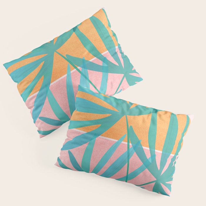 Teal and Pink Retro Sunset Palms Pillow Sham Gallery Image 3