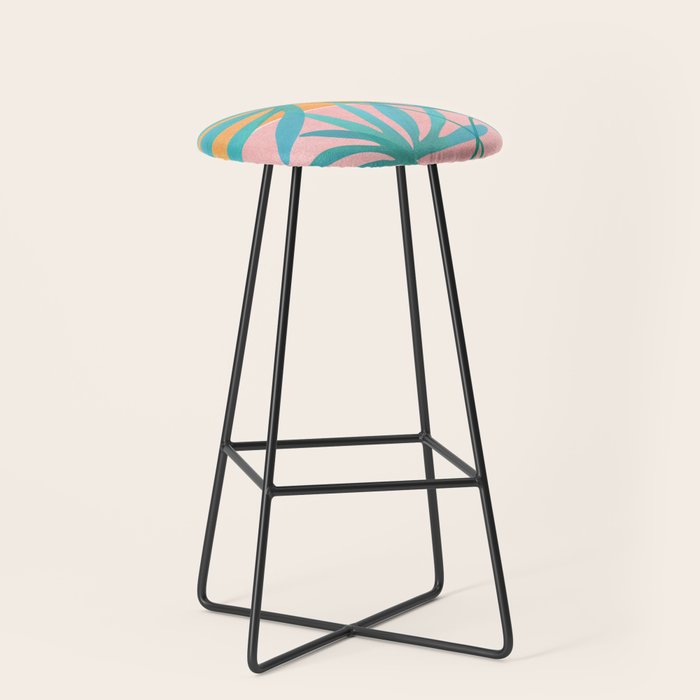 Teal and Pink Retro Sunset Palms Stool Gallery Image 1