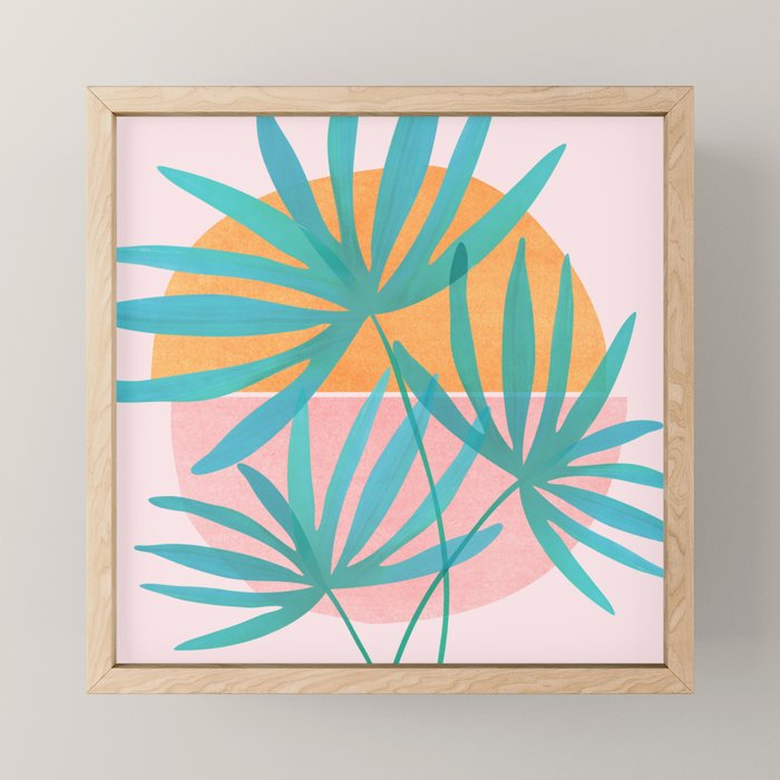 Teal and Pink Retro Sunset Palms Mini Art Print Gallery Image 1