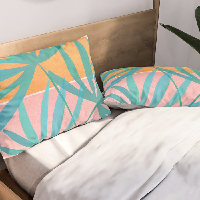 Teal and Pink Retro Sunset Palms Pillow Sham Gallery Image 2