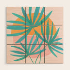 Teal and Pink Retro Sunset Palms Wood Wall Art Gallery Image 1