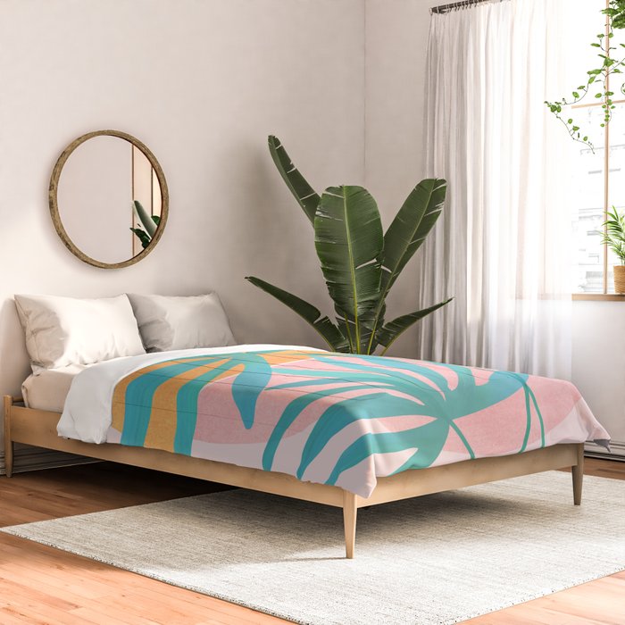Teal and Pink Retro Sunset Palms Comforter Gallery Image 2