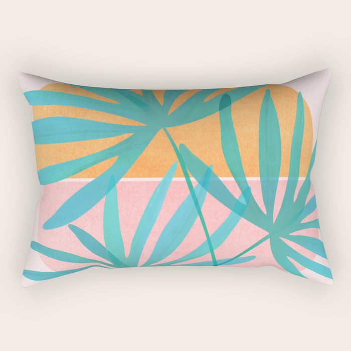 Teal and Pink Retro Sunset Palms Rectangular Pillow Gallery Image 1