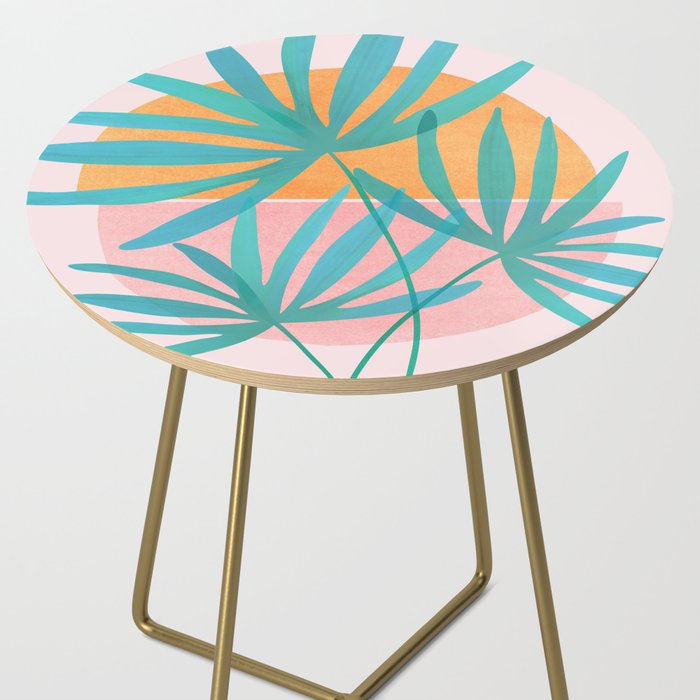 Teal and Pink Retro Sunset Palms Side Table Gallery Image 2