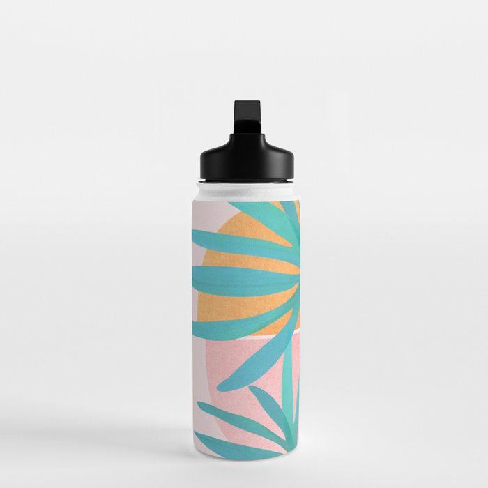 Teal and Pink Retro Sunset Palms Water Bottle Gallery Image 3