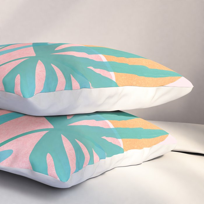 Teal and Pink Retro Sunset Palms Pillow Sham Gallery Image 3