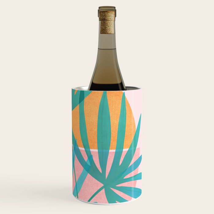 Teal and Pink Retro Sunset Palms Wine Chiller Gallery Image 3