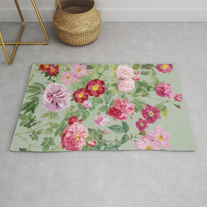 Pink Bloom Botanical Collage Rug Gallery Image 1