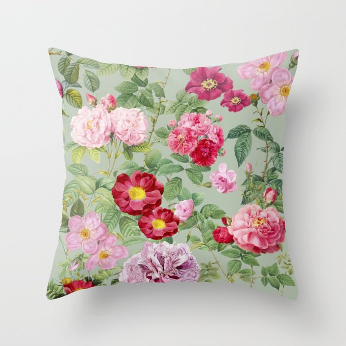 Pink Bloom Botanical Collage Throw Pillow Gallery Image 6