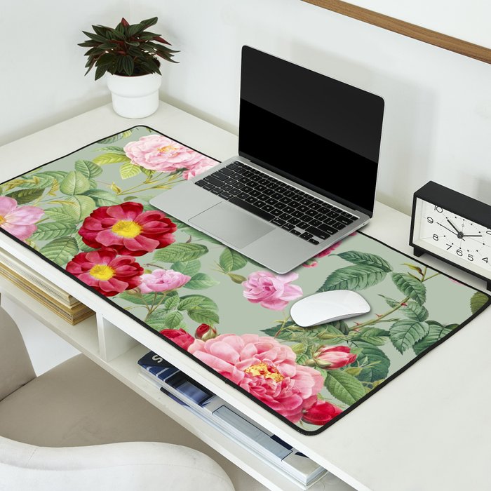 Pink Bloom Botanical Collage Desk Mat Gallery Image 2