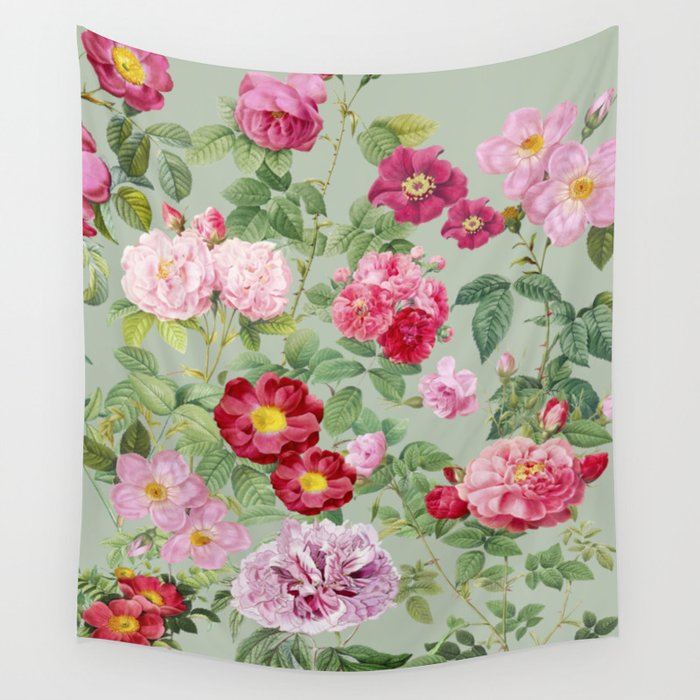 Pink Bloom Botanical Collage Wall Tapestry Gallery Image 1