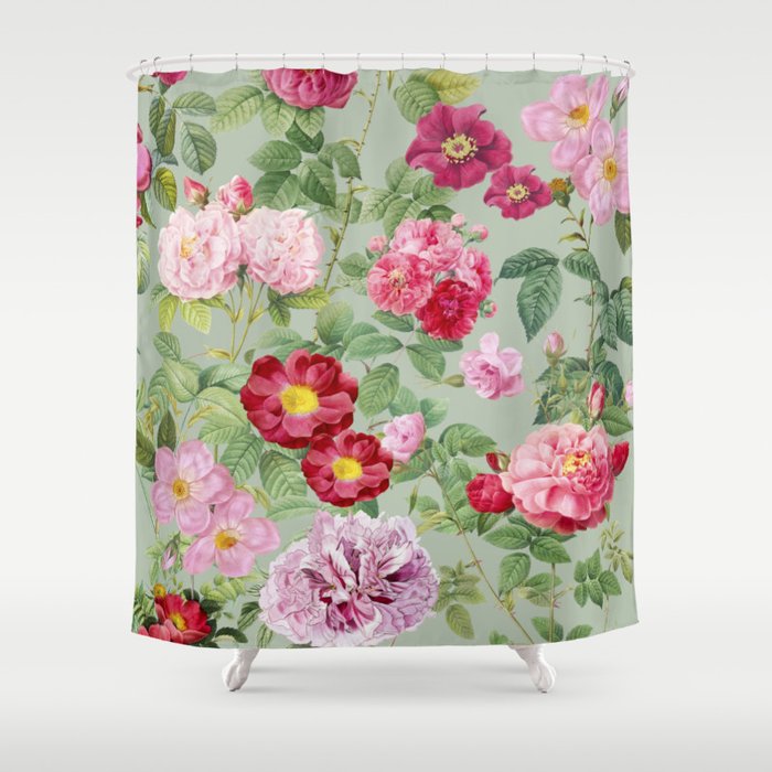 Pink Bloom Botanical Collage Shower Curtain Gallery Image 1