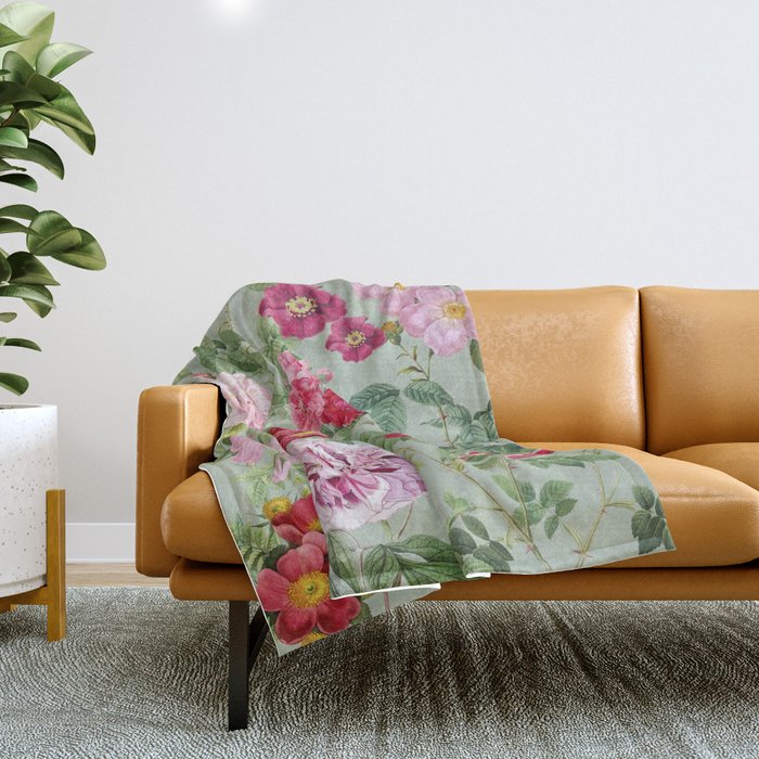 Pink Bloom Botanical Collage Throw Blanket Gallery Image 1
